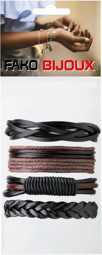 Aanbiedingen ๐ Fako Bijoux® - Armband - Leder - Set Deluxe - 4 Stuks - Bruin/Zwart โ 4 Aanbiedingen ๐ Fako Bijoux® - Armband - Leder - Set Deluxe - 4 Stuks - Bruin/Zwart โ - Afbeelding 2