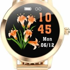 Kopen 😉 Belesy® DARLING Crystal- Smartwatch Dames - Horloge - 1.04 Inch - Kleurenscherm - Stappenteller - Bloeddruk - Hartslag - Staal – Schakelband - Rose Goud 🌟 -Sieraden-horloges Winkel 482x840