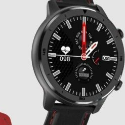 Beste Pirce 😀 Belesy® Faces - Smartwatch Heren - Smartwatch Dames - Horloge - Stappenteller - Bloeddruk - 1.3 Inch - Kleurenscherm - Full Touch - 14x Dial Face - Zwart/Rood - Leer 🔥 -Sieraden-horloges Winkel 488x840