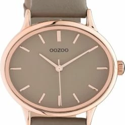 Gloednieuw 🎉 OOZOO Timepieces - Rosé Gouden Horloge Met Taupe Leren Band - C10943 - Ø38 ✨ -Sieraden-horloges Winkel 505x840 1