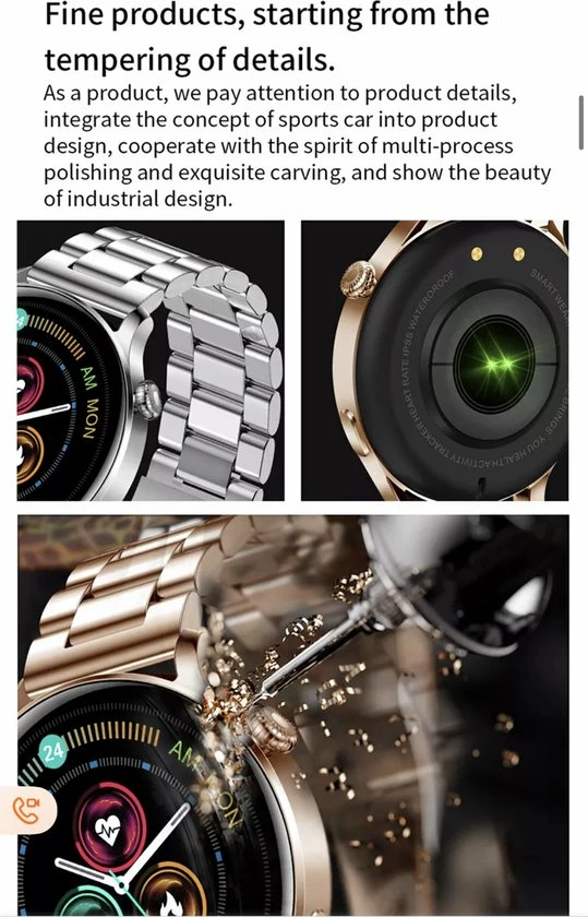 Korting 🔔 Smartwatch Rankos AK37 - Sporthorloge Goud Staal Schakel Bandje - Fitness - Stappenteller - Hartslag - Slaapmonitor - Bluetooth Bellen-Bel/message Herinnering - Camera Bediening-IP67 Waterbestendig - Met APP-Weer Informatie -Stopwatch - Muziek ✨ 14 Korting 🔔 Smartwatch Rankos AK37 - Sporthorloge Goud Staal Schakel Bandje - Fitness - Stappenteller - Hartslag - Slaapmonitor - Bluetooth Bellen-Bel/message Herinnering - Camera Bediening-IP67 Waterbestendig - Met APP-Weer Informatie -Stopwatch - Muziek ✨ - Afbeelding 12