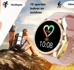 Promo 😀 Belesy® Q9 Pro 2022 - Smartwatch Dames – Smartwatch Heren - Horloge - 1.28 Inch - Kleurenscherm - Stappenteller - Bloeddruk - Hartslag - 75+ Wijzerplaten – Sporten - Staal – Goud ⌛ -Sieraden-horloges Winkel 550x236