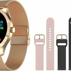 Promo 😀 Belesy® Q9 Pro 2022 - Smartwatch Dames – Smartwatch Heren - Horloge - 1.28 Inch - Kleurenscherm - Stappenteller - Bloeddruk - Hartslag - 75+ Wijzerplaten – Sporten - Staal – Goud ⌛