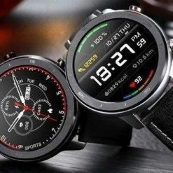 Beste Pirce 😀 Belesy® Faces - Smartwatch Heren - Smartwatch Dames - Horloge - Stappenteller - Bloeddruk - 1.3 Inch - Kleurenscherm - Full Touch - 14x Dial Face - Zwart/Rood - Leer 🔥 -Sieraden-horloges Winkel 550x331 1