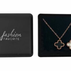 Promo 👍 Clover Ketting - Zwart / Wit - Rosekleurig | Bijoux | 40 + 5 Cm | Fashion Favorite 😉 -Sieraden-horloges Winkel 550x343