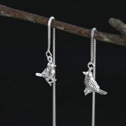 Begroting 👏 Lazy Cat Doorsteek Oorbellen - Zilver - Vogeltjes - Lange Oohangers 💯 -Sieraden-horloges Winkel 550x366 27