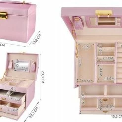 Goedkoopste 💯 AA Commerce Luxe Sieradenbox Met Spiegel - Bijouteriedoos Opbergbox - Juwelen Opbergdoos - Kunst Leder Roze ⭐ -Sieraden-horloges Winkel 550x392 2