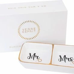 Goedkoop 😍 Verre Esprit Mr En Mrs Sieradenhouder – 11.5 X 5.5 Cm – Keramische Dubbele Ringhouder - Inclusief Geschenkdoos 🎁
