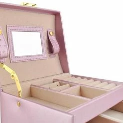 Goedkoopste 💯 AA Commerce Luxe Sieradenbox Met Spiegel - Bijouteriedoos Opbergbox - Juwelen Opbergdoos - Kunst Leder Roze ⭐ -Sieraden-horloges Winkel 550x424 2