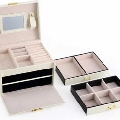 Flash-uitverkoop ⭐ Confibel - Chique Sieradendoos Met Spiegel, Slotje En Handvat - 12 Compartimenten - Wit 😍 -Sieraden-horloges Winkel 550x439 1