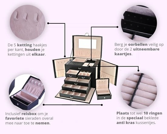 Beste Pirce π AXBO XXL Luxe Sieradendoos - Juwelendoos - 36 Vakken - Opbergbox - Sieradenbox - Bijouterie Kist - Oorbellen/Ring/Ketting/Armband - Vrouwen/Dames/Meisjes - Wit π 5 Beste Pirce π AXBO XXL Luxe Sieradendoos - Juwelendoos - 36 Vakken - Opbergbox - Sieradenbox - Bijouterie Kist - Oorbellen/Ring/Ketting/Armband - Vrouwen/Dames/Meisjes - Wit π - Afbeelding 3