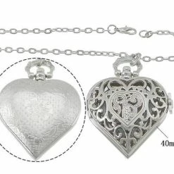 Korting 😉 Treasure Trove Groot Hart Opengewerkt Zilverkleurig - Kettinghorloge Lange Ketting - Dames - 80 Cm 😍 -Sieraden-horloges Winkel 550x476