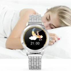Kopen 😉 Belesy® DARLING Crystal- Smartwatch Dames - Horloge - 1.04 Inch - Kleurenscherm - Stappenteller - Bloeddruk - Hartslag - Staal – Schakelband - Rose Goud 🌟 -Sieraden-horloges Winkel 550x482 1