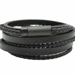 Begroting ๐คฉ Leren Armband Zwart Mauro Vinci AVA Due 19.5cm Met Clip Sluiting Wikkelarmband Dames Heren Jongen Meisje ๐คฉ