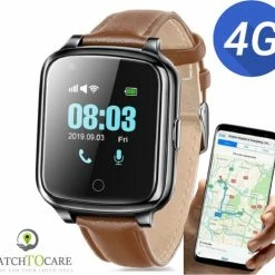 Begroting 👏 WatchToCare WTC 45S - Smartwatch - GPS Horloge - Alarmknop Ouderen - Senioren Alarm - Ouderenzorg - Valdetectie - Alzheimer - Dementie Patiënten - Alarmknop - Videobellen - Noodknop - KPN Sim Met €10 Tegoed, Geen Abonnement - Horlogeband Bruin Leer ⌛ -Sieraden-horloges Winkel 550x497 1