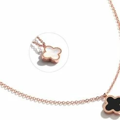 Promo ๐ Clover Ketting - Zwart / Wit - Rosekleurig | Bijoux | 40 + 5 Cm | Fashion Favorite ๐