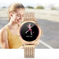 Kopen 😉 Belesy® DARLING Crystal- Smartwatch Dames - Horloge - 1.04 Inch - Kleurenscherm - Stappenteller - Bloeddruk - Hartslag - Staal – Schakelband - Rose Goud 🌟 -Sieraden-horloges Winkel 550x512 4