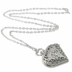 Korting 😉 Treasure Trove Groot Hart Opengewerkt Zilverkleurig - Kettinghorloge Lange Ketting - Dames - 80 Cm 😍
