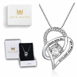Gloednieuw โ Mea Manu® I Love You To The Moon And Back Ketting - Hartje - Cadeautje Voor Vrouw - Liefdes Verrassing - Valentijn - Valentijn Geschenkset - Geschenkdoos - Valentijn Cadeautje Voor Haar - Moederdag - Moederdag Cadeautje - Zilver ๐