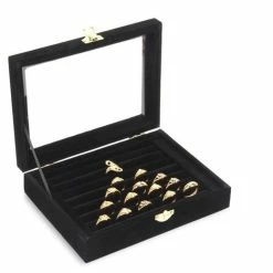 Beste Verkoop โ๏ธ Fliex Sieraden Display Ringen Manchetknopen Doos Zwart - Glas ๐คฉ