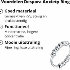 Korting 😉 Despora Anxiety Ring - Stress Ring - Fidget Ring - Anxiety Ring For Finger - Draaibare Ring Dames - Spinning Ring - Spinner Ring - RVS - (17.25 Mm / Maat 54) 🥰 -Sieraden-horloges Winkel 550x526