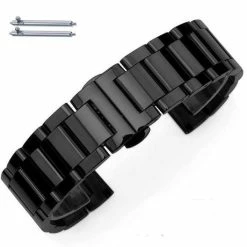 Korting 🎁 ELander ⌚ Watchband Matt Black - Mat Zwart - 22mm Breed - Horlogeband - Stalen Band - Verstelbaar - Met Verstel Tool 🎁