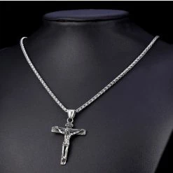 Kopen 🧨 Cabantis Kruis Ketting (Rozenkrans) - Ketting Dames - Ketting Heren - Cadeau Voor Vrouw - Cadeau Voor Man - Sieraden - Rozenkrans Zilverkleurig ⭐