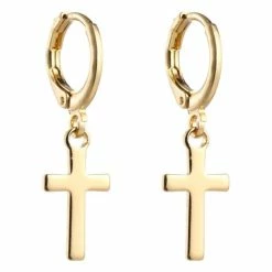 Goedkoop 🎉 Fako Bijoux® - Minimalistische Oorbellen - Kruisje - Ring Oorbellen - Goudkleurig ⭐