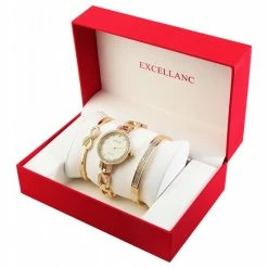 Goedkoopste ⭐ Excellanc Dames Sieradenset , Horloge En 2 Armbanden , Goudkleurig ✔️