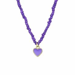 Beste deal 😀 Lucardi - Dames Paarse Bijoux Ketting Met Hanger Hart - Bijoux - Ketting - Cadeau - 45 Cm - 😉