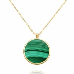 Groothandel 👍 Fate Jewellery Ketting FJ4131 - Malachiet - Rond - 925 Zilver - Goud Verguld - 45cm + 5cm ⌛