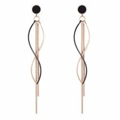 Flash-uitverkoop ⌛ Chic By Lirette - RVS Rosé Zwart Oorbellen Rond Gekruld - Elegante Oorhangers - Rose Goud Inc. Sieradenzakje 🧨