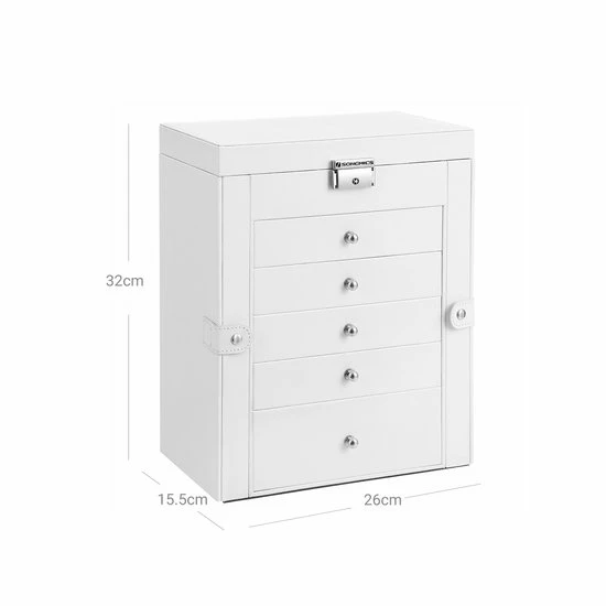 Gloednieuw ๐ Merkloos Signature Home Ely Sieradendoos Met Spiegel En Sluiting , Juwelendoos Grote 6-delige - Met Scharnierende Zijdeuren - Laden - Voor Ringen - Oorbellen - Wit โค๏ธ 4 Gloednieuw ๐ Merkloos Signature Home Ely Sieradendoos Met Spiegel En Sluiting , Juwelendoos Grote 6-delige - Met Scharnierende Zijdeuren - Laden - Voor Ringen - Oorbellen - Wit โค๏ธ - Afbeelding 2