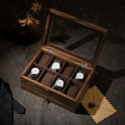 Hete verkoop 🔔 Merkloos Signature Home Tourcoing Horlogebox Met 8 Vakken - 8 Compartiment Horlogebox - Massief Houten Horlogekast Met Glazen Deksel Voor Ringen - Armbanden - Kettingen - Kerst Walnoot 😉 -Sieraden-horloges Winkel 550x550 1296