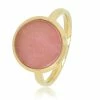 Uitgang ⭐ My Bendel - Ring - Goud -met Roze Rhodeniet Edelsteen - My Bendel - Ring Goud Met 12 Mm Ronde Roze Rhodeniet Edelsteen - Met Luxe Cadeauverpakking 🤩