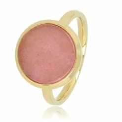 Uitgang ⭐ My Bendel - Ring - Goud -met Roze Rhodeniet Edelsteen - My Bendel - Ring Goud Met 12 Mm Ronde Roze Rhodeniet Edelsteen - Met Luxe Cadeauverpakking 🤩