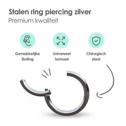 Uitgang 🤩 MATTISE Zilveren Chirurgisch Stalen Ring Piercing — Zilver Kleurige — 12 Mm Diameter & 1,2 Mm Staafdikte — Oorbellen Ringetje Geschikt Voor Helix Tragus Septum Lip Neus Wenkbrauw Piercings ✔️ -Sieraden-horloges Winkel 550x550 190