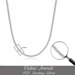 Beste Verkoop 🛒 Velini Jewels-2.5MM Cubaanse Halsketting-925 Zilver Ketting- Roestvrij Ketting-60+5 CM Verlenstuk Met Anker Slot 😉