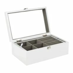 Gloednieuw ⭐ HI Houten Sieradendoos - Sieradenbox - Met Spiegel - Wit 💯