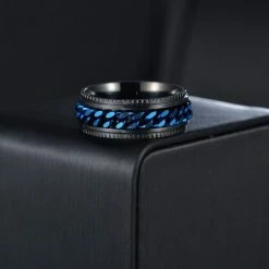 Coupon ⌛ Despora Anxiety Ring - (Ketting) - Stress Ring - Fidget Ring - Anxiety Ring For Finger - Draaibare Ring - Spinning Ring - Zwart-Blauw - (19.25mm / Maat 60) ⌛ -Sieraden-horloges Winkel 550x550 241