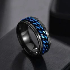 Coupon ⌛ Despora Anxiety Ring - (Ketting) - Stress Ring - Fidget Ring - Anxiety Ring For Finger - Draaibare Ring - Spinning Ring - Zwart-Blauw - (19.25mm / Maat 60) ⌛ -Sieraden-horloges Winkel 550x550 245