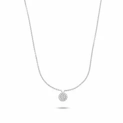 Nieuw 😍 New Bling 9NB-0695 Zilveren Ketting Met Hangertje - Dames - Zirkonia Steentjes - Rondje - 7 Mm Doorsnee - Ankerschakel - 45 Cm - 0,86 Dikte - Rhodium - Zilver 🎉