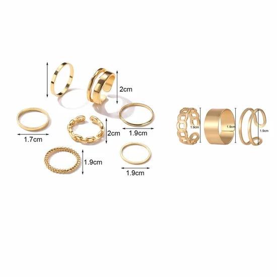 Uitgang ⌛ Joboly Ringen Set Ringset 10 Stuks - Goudkleurig - Dames ⭐ 5 Uitgang ⌛ Joboly Ringen Set Ringset 10 Stuks - Goudkleurig - Dames ⭐ - Afbeelding 3