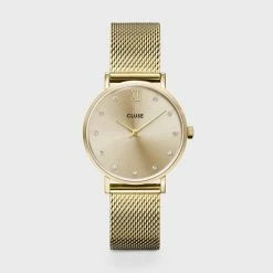 Flash-uitverkoop 🎁 Cluse Minuit Mesh Crystals Dames Horloge Goud Kleurig - 33 Mm 🎉