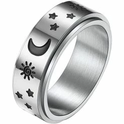Kopen ⭐ Despora Anxiety Ring - (ster Maan) - Stress Ring - Fidget Ring - Draaibare Ring - Spinning Ring - Spinner Ring - Zilver Plated - (16.50 Mm / Maat 52) 👏