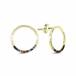 Goedkoop ❤️ QoF 18K Goud Oorbellen Met Multi Kleuren Swarovski® Crystal Ring ⭐