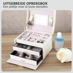 Flash-uitverkoop ⭐ Confibel - Chique Sieradendoos Met Spiegel, Slotje En Handvat - 12 Compartimenten - Wit 😍 -Sieraden-horloges Winkel 550x550 563
