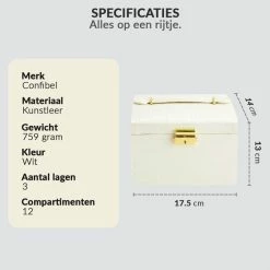 Flash-uitverkoop ⭐ Confibel - Chique Sieradendoos Met Spiegel, Slotje En Handvat - 12 Compartimenten - Wit 😍 -Sieraden-horloges Winkel 550x550 565