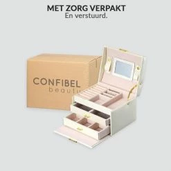 Flash-uitverkoop ⭐ Confibel - Chique Sieradendoos Met Spiegel, Slotje En Handvat - 12 Compartimenten - Wit 😍 -Sieraden-horloges Winkel 550x550 566
