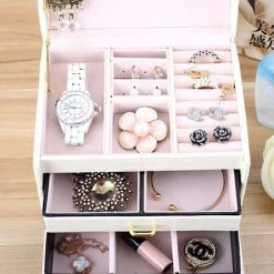 Flash-uitverkoop ⭐ Confibel - Chique Sieradendoos Met Spiegel, Slotje En Handvat - 12 Compartimenten - Wit 😍 -Sieraden-horloges Winkel 550x550 569